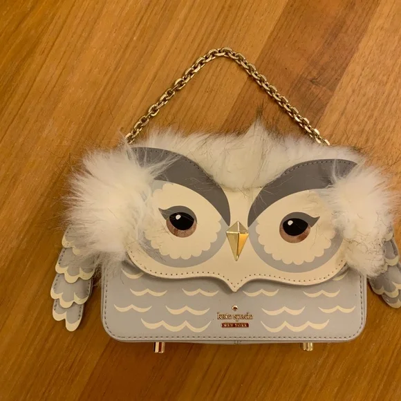 Kate Spade Gray Whimsical Owl Backpack Kate Spade WKRU5674 Star Bright Owl Tomi Gray Leather  main image 3